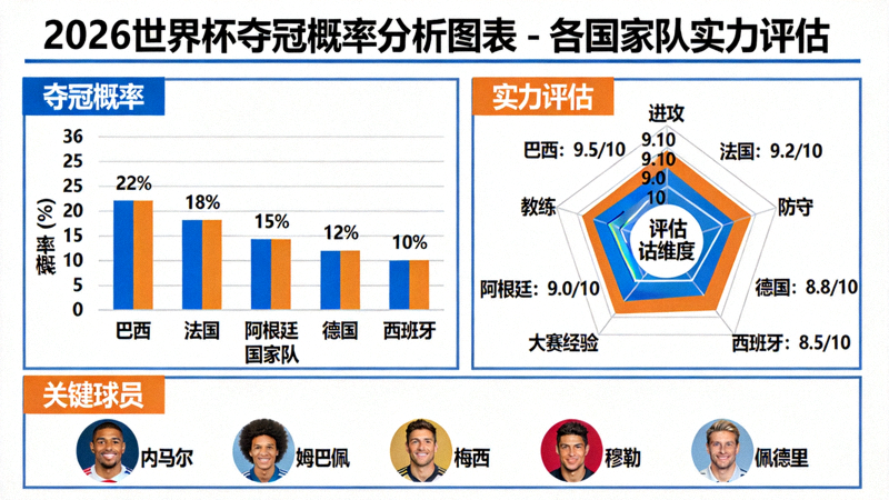 2026世界杯夺冠概率分析图表 - 各国家队实力评估
